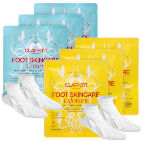 Organic Cleansing & Moisturizing Foot Masks - Exfoliate & Hydrate - Certified Organic Green Tea to Keep Feet Clean - Shea Butter to Deeply Moisturize the Skin - Made in Korea - 6 Pack