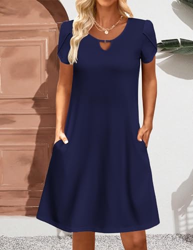 Zeagoo Women's Casual A-Line Dresses with Pockets Summer Floral Tshirt Dress Short Sleeve Mini Dress Flowy Sundresses4