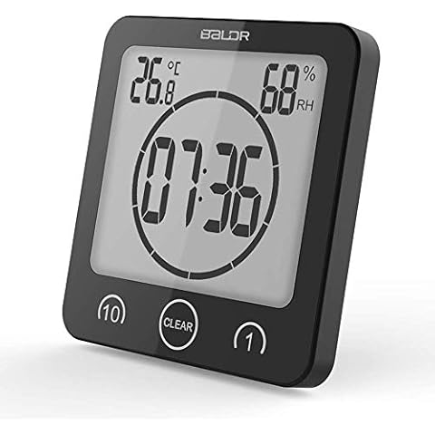 Soddyenergy LCD Digital Shower Clock, Bathroom Clock Waterproof Shower Clock Timer Temperature Humidity Wall Shower Clock Kitchen Timer (Black-2) Cover