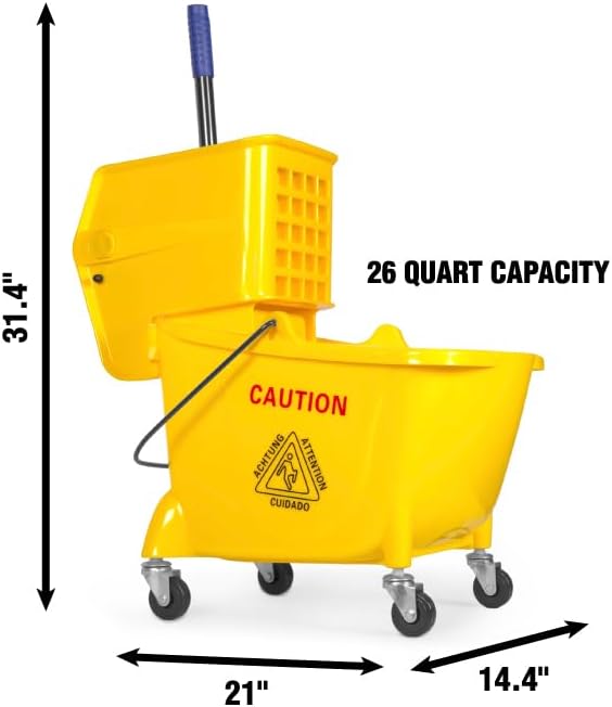 Miniatura 2 de WEN Cubo de fregona rodante con escurridor de presión, capacidad de 26 cuartos de galón (73034B)