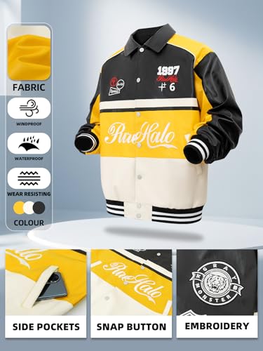Image of Unisex Racing Jacket for Women Leather Jacket Women Oversized Trendy Streetwear Yellow 3XL