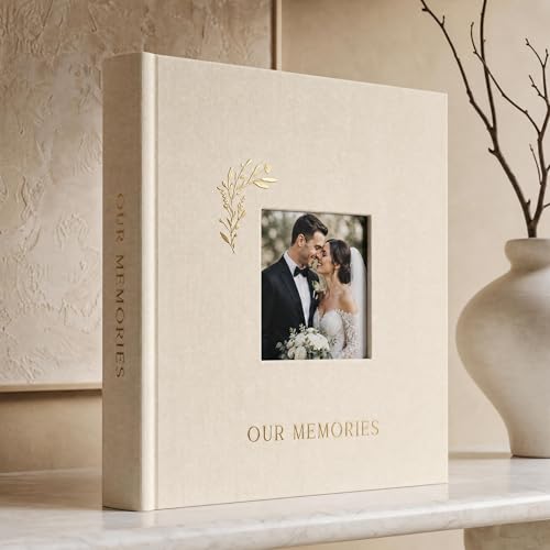 Beautiful Linen Wedding Photo Album For 4x6 Pictures - Safely Holds Up To 200 Photos of Unique Wedding Memories - Perfect Large Photo Book To Store All Pictures of Treasured Family or Baby Moments