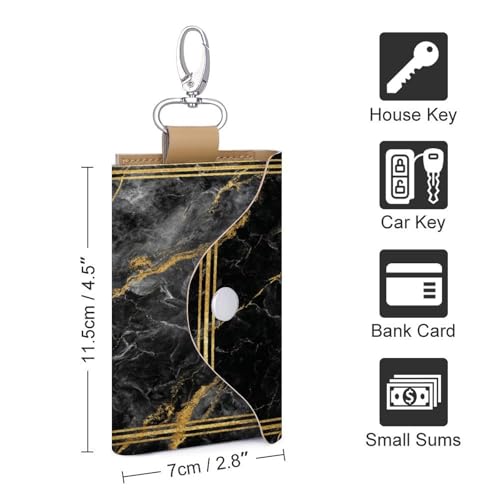 Black Gold Marble with Golden Border Key Holder Bag PU Leather ID Card Holder Keychains Case Cover for Men Women2