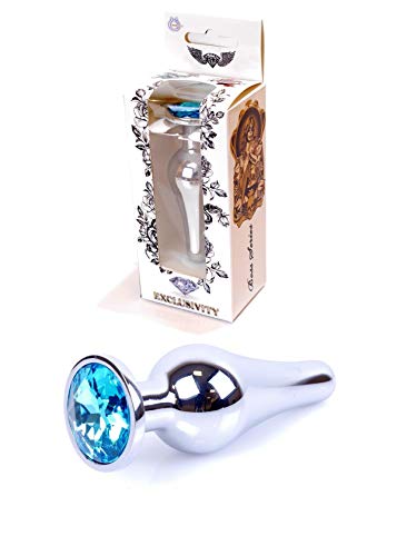 Bossoftoys - Plug anal grand format - Avec pierre bleue claire - Longueur : 9 cm - Diamètre : 2,9 cm - 64-00076 - Boîte de fenêtre colorée