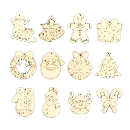 KEQAR 12 Stück Holzanhänger Weihnachten zum Bemalen, Basteln...