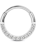 OUFER 20G Nose Rings Hoops, Shiny Clear CZ Hoop Nose Ring For Women, 316L Surgical Steel Hinged Segment Daith Piercing Jewelry, Inner Diameter 7MM Cartilage Rook Helix Lobe Tragus Earrings