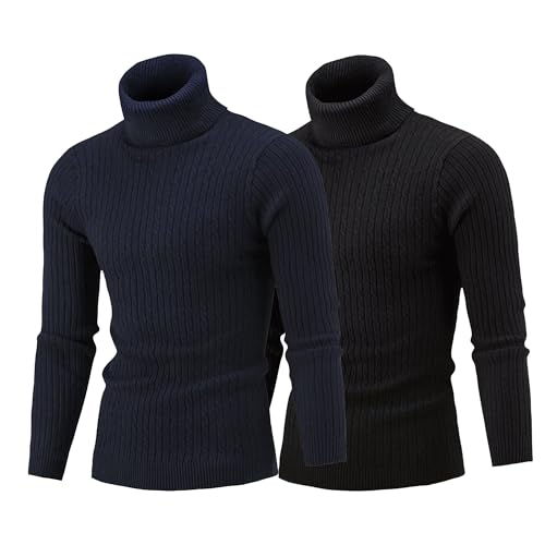 DGHM-JLMY 1/2 Pack Mens Ribbed Slim Fit Knitted Pullover Casual Twisted Turtleneck Sweater Regular Joker High Neck Jumper