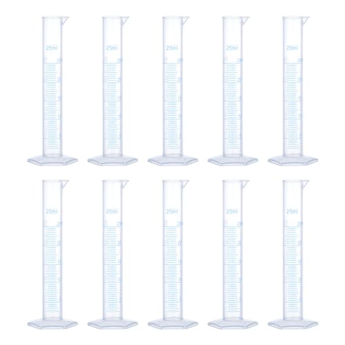 Cilindro de medición de 25 ml de plástico transparente con base hexagonal de 2 lados