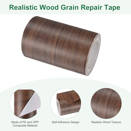 Image of M METERXITY 1-Roll Wood Grain Repair Tape, 3.15in x 15ft Textured Realistic Self-Adhesive Wood Floor Tape Contact Paper for Furniture /Floors /Home [Dark Brown Pine]