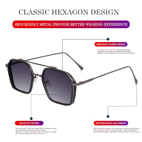 Image of CREEK Unisex Full Rim Hexagonal Branded and Stylish Sunglasses | 100% UV Protected | Men & Women | Medium | CH S1145-Pack of 1