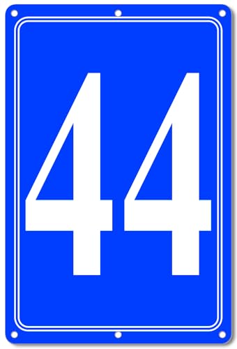 Image of Premium Aluminum Number Signs 44, Metal 12 inch X 8 inch Blue Numbered Signs Outdoor for Parking Lots, Floor, Dock, Court, Aisle, Field, High Visibility, No Fade, Weather-resistant