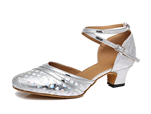 MINITOO Chaussures de danse confortables pour femme à pois L476, Argenté., 39.5 EU Cover
