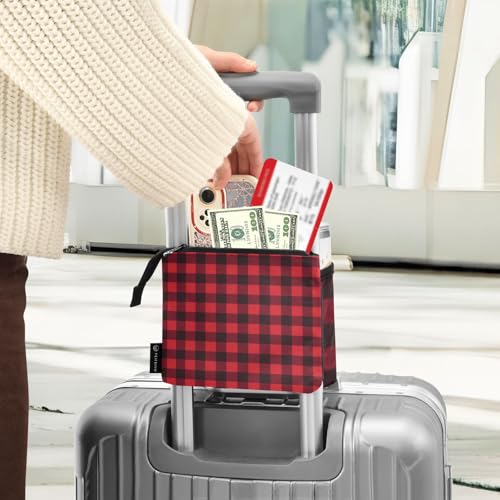 Image of Luggage Cup Holder for Suitcases Free Hands Suitcase Cup Holder Travel Luggage Drink Holder Portable Luggage Cup Caddy Bag Carrier with Handle Red and Black Buffalo Plaid