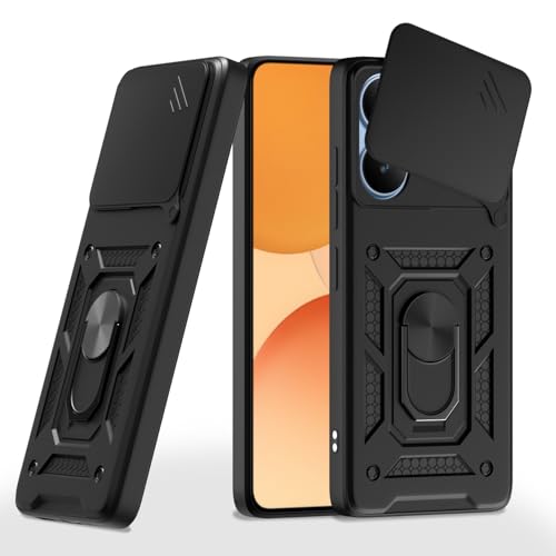 Image of Pikkme Back Cover for Realme P4 5G | D10 Tough Armor | 360 Protection Case | Sliding Camera Shield Cover & Ring Holder Stand Bumper Case (Black)