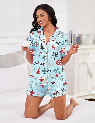 Image of SHESHOW Satin Pajamas for Women Set Preppy Animals Pjs Short Sleeve Shorts 2 Piece Loungewear Sets XS-XXL