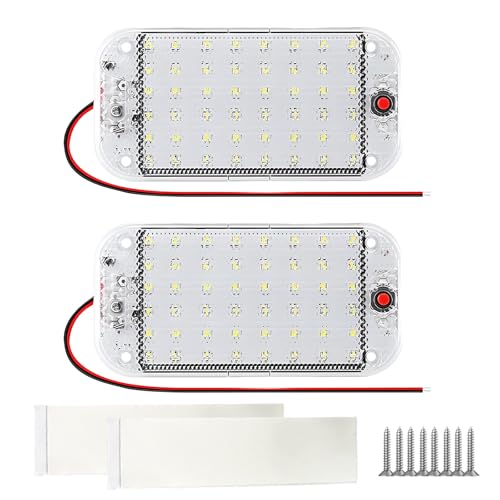 Kahaybeall 2 PCS Luces LED Coche, Luces de Techo Interiores de Coche, 12 85V DC, 48 LED Blanco Super Brillante, Iluminación para RV, Van, Baño, Armario, Caravan, Interruptor ON/OFF
