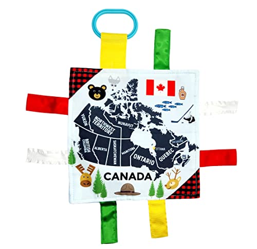 Image of Baby Jack & Co 8x8 inch Learning Lovey Canada Tag Toys for Babies - Baby Crinkle Toys - Crinkle Toys for Baby - Soft & Safe - Learn Canada Facts - Ideal Baby Toy & Gift BPA Free w /Stroller Clip