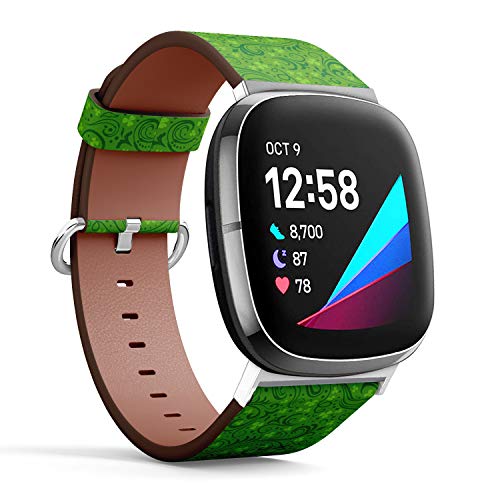 Correa de cuero para reloj compatible Fitbit Verde miniatura 2