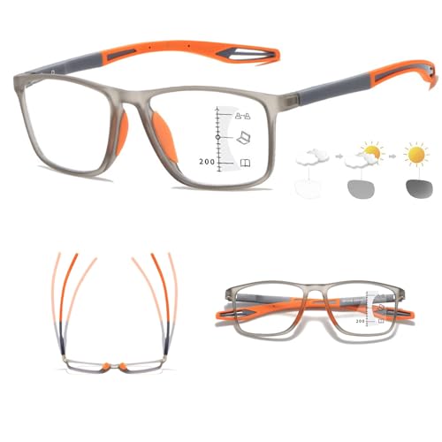 Genérico Gafas de Lectura Fotocromáticas Progresivas Multifoco, Gafas de Lectura Portátiles, Gafas de Presbicia para Hombres y Mujeres(Grey/Orange,3.5x)