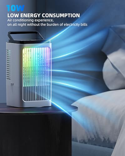 Klimaanlage mobil Luftkühler- Mobiles Klimageräte 1500ml Persönlich Ventilator mit 4 Windgeschwindigkeiten Wassertank 7 Farben Licht 2 Sprühfunktion, 1-8H Timer, für Schlafzimmer Büro – Bild 6
