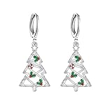 Colorful Christmas Tree Dangle Drop Small Hoop Earrings for Women Hypoallergenic for Sensitive Ear 925 Sterling Silver Post Rainbow Ornament Dangling Hanging Dainty Fashion Jewelry Gifts Xmas Bff Daughter Party Festival (silver)
