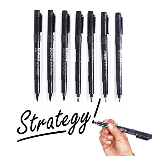 Sfesnid 7Piezas Pluma de Caligrafía de Pincel y Recarga 4 Tamaños Rotulador Punta Pincel Negro para Letras de Principiantes, Escritura de Principiantes, Firma, Ilustración