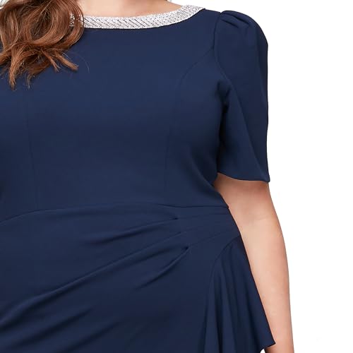 Alex Evenings Women's Long Embellished Neck Elbow Puff Sleeve, Mother of The Bride, Formal Dress (Plus Size)3