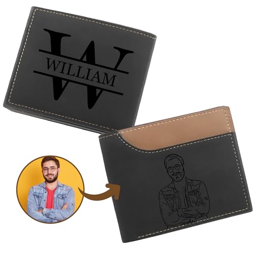 Personalized Passion Wallets for Men with Name & Photo - Luxurious & Durable PU Leather - Customized Engraved Bi-Fold Men's Wallets for Dad, Husband, Boyfriend, Brother, Son - Design 2 - Black
