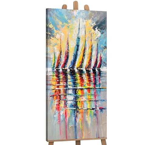 YS-Art Paesaggi Colorati Acrilici Dipinti su Tela Pittura Dipingere Dipinto a Mano Murale Soggiorno Moderno Arredamento Casa Vera opera d'arte 115x50 cm