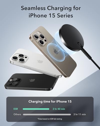 Image of ESR Magsafe Charger for iPhone, Wireless Charger Compatible with iPhone 17 /16 /15 /14 /13 /12 Series, AirPods 4 /3 /AirPods Pro, Black