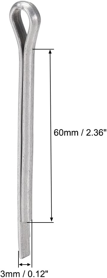 uxcell Split Cotter Pin - 1/8 inch x 2 23/64 inch (3mm x 60mm) Carbon Steel 2-Prongs Silver Tone Fastener Clip Key 150Pcs