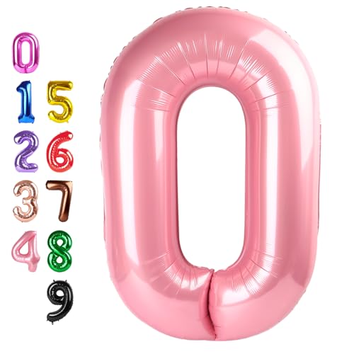 Image of 0 Balloon 40 inch Pearl Pink Number Balloons for 10th Birthday Decoration | Saturated Color, Large 40 in, With Straw & Hanging Hole, For Back-to-School Season, Wedding, Christmas, New Year, Anniversary