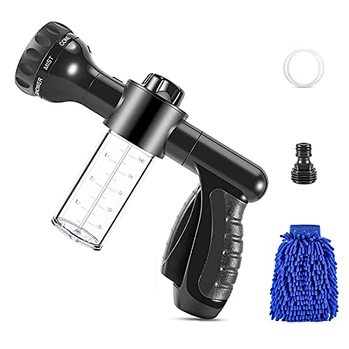 Garden Hose Nozzle,Car Wash Foam Gun 8 Modes of Car Wash Foam Gun With 3.5 oz 100 ml Soap Dispenser Bottle Snow Foam Gun For Plant Lawn Watering, Car Washing, Pet Bathing, Cleaning(5-piece set)