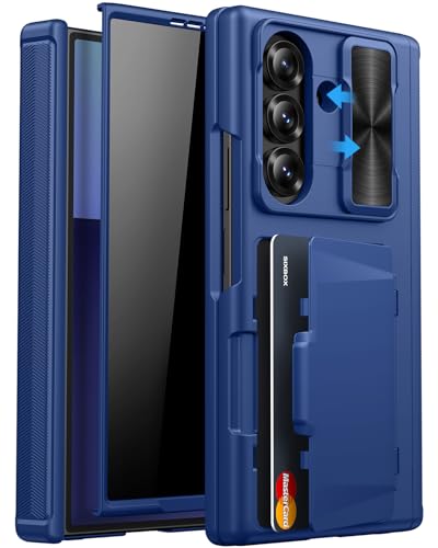 SIXBOX for Galaxy Z Fold 7 Case Wallet with Privacy Screen Protector, Built-in & Camera Cover & Card Holder & Hinge Protection, Rugged Full Body Protective Phone Case for Galaxy Z Fold 7, Blue