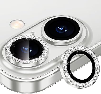 Image of for iPhone 16 /16 Plus Camera Lens Protector Bling Individual Metal Diamond Ring 9H Hardness Scratchproof Protector, Stylish Phone Accessories, Case Friendly (Silver Diamond)