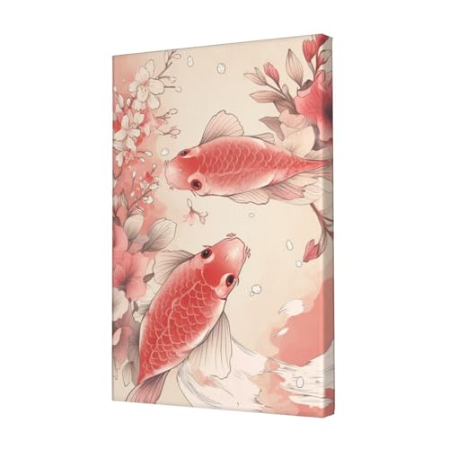 Toile carpe rouge et cerisier japonais | Tableau moderne chic bureau