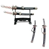 HAISENGO 2pcs/Set Mini Japanese Samurai Katana Sword with Display Stand Envelope Opener Knife Metal Letter Opening Knife 8.3 inch
