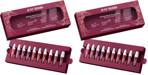 Image of Just Herbs Herb‑Enriched Matte Liquid Lipstick Set of 10 | Long‑Lasting, Non‑Drying, Transfer‑Resistant | Infused with Ghee, Ashwagandha & Brahmi | For Indian Skin Tones (Pack of 2)