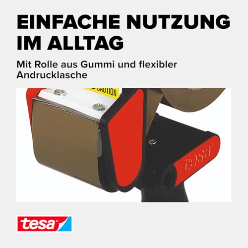 tesa Handabroller CLASSIC - Universeller Abroller für Klebebänder - mit robuster Metallhalterung - für Paketbänder mit bis zu 50 mm Breite