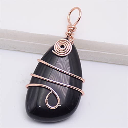 Pierre de cristal Pendentif en cuivre en pierre naturelle pendentif cristal irrégulier perle géométrique rose collier de couleur or for femmes hommes guérisons bijoux ( Metal color : Black onyx ) Cover