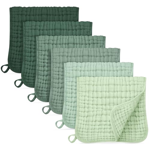 Unnivoll Muslin Cloths for Baby 100% Cotton Muslin Squares Burp Cloths Baby Essentials for Newborn Boys Girls Large 50x25CM Extra Soft and Absorbent 6 Pack - Gradient Green
