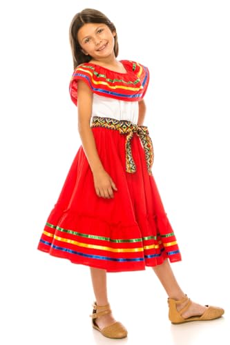 Girl's Fancy Traditional Mexican Birthday, Christmas, Cinco De Mayo, Cultural Fiesta Dress Size 4-143
