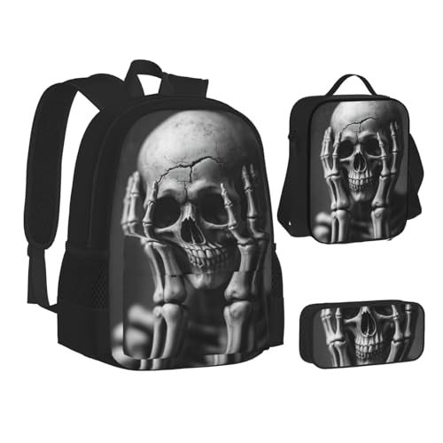 Halloween Skull Skeleton Backpack With Pencil Case Lunch Bag Combination For Women Men2