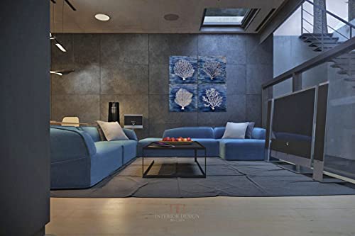 Yihui Arts Coral Canvas Wall Art Hand Painted Navy Blue and White Paintings Modern Abstract Tree Pictures Contemporary Coastal Artwork for Living Room Bedroom Bathroom decor - Image 9