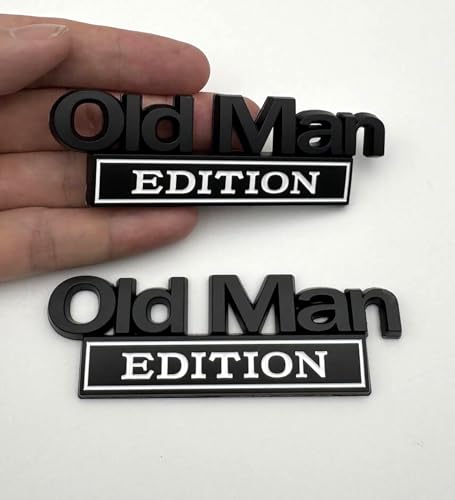 Image of 2pcs Metal Old Man Edition Emblem 3D Badge Fit for Universal Car Truck SUV Side Rear Front Hood Trunk Door Decal Sticker (Black White)