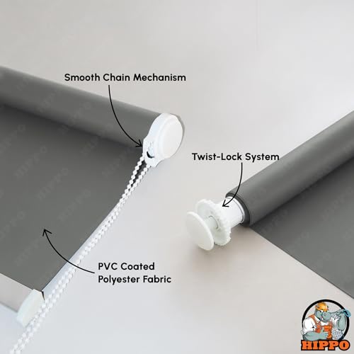 Image of HIPPO No Drill Blackout Blinds for Windows | No Tools, Light & Heat Blocking Blinds, UV Protection, Smooth Chain, Inside Mount, Ideal for Sun Exposed Areas (Dark-Grey, 3FTX5FT)