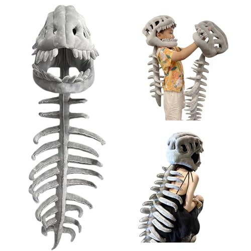 Ryfpdml 3D Wearable Realistic Skeleton Dinosaur Costume Realistic Dinosaur Skeleton Costume Set Spinosaurus Plush Dino Funny Dino Headgear Hat for Halloween Cosplay Themed Parties
