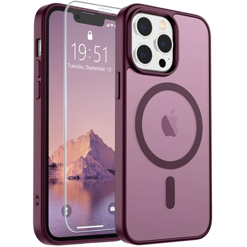 Image of SUPFINE Magnetic for iPhone 12 Pro Max Case (Compatible with MagSafe) (Military Grade Drop Protection) Slim Translucent Matte Shockproof with Anti-Fingerprint Phone Case,Wine Red