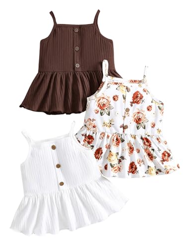 Floerns Toddler Girl's 3 Pcs Rib Knit Camisole Button Front Flare Hem Peplum Cam Top
