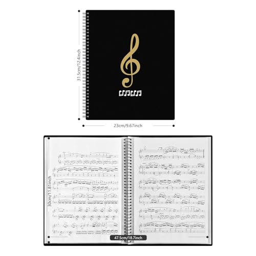 Image of 50 Pockets Portfolio Binder with Plastic Sleeves, Presentation Book Display 100 Pages File Folder for Artwork, Sheet Music, Document, Diamond Painting (50 Pockets-Musical Note)
